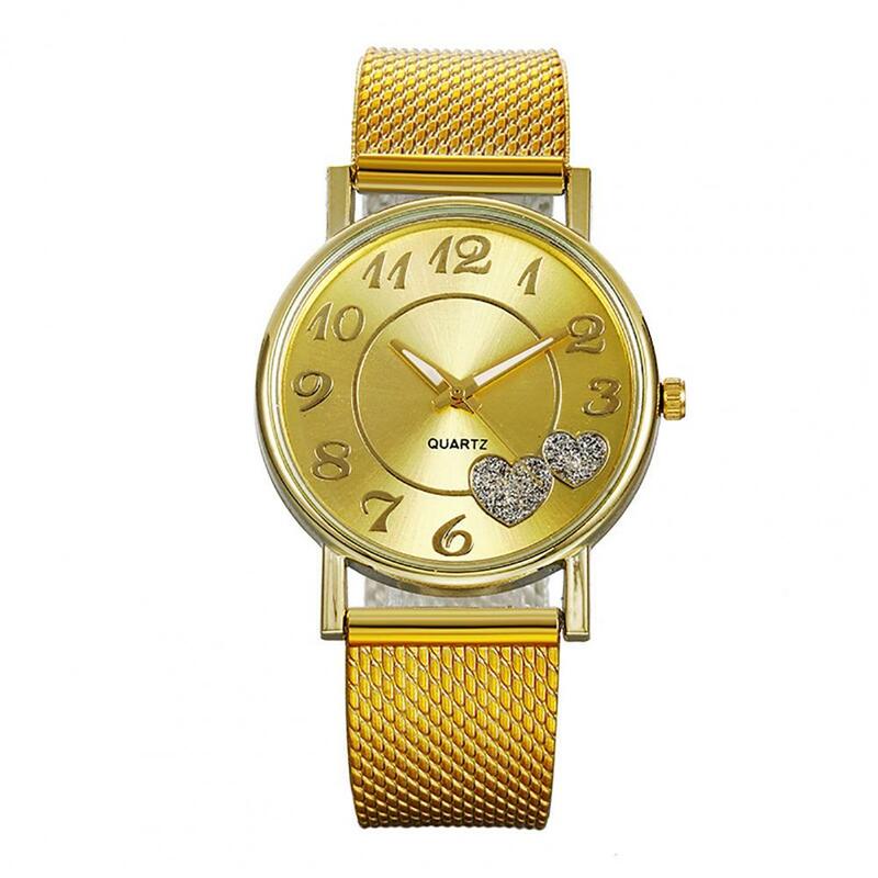 Jam tangan wanita, perhiasan fesyen sederhana bentuk hati Bling berlian imitasi jam tangan wanita nyaman digunakan jam bundar untuk sehari-hari