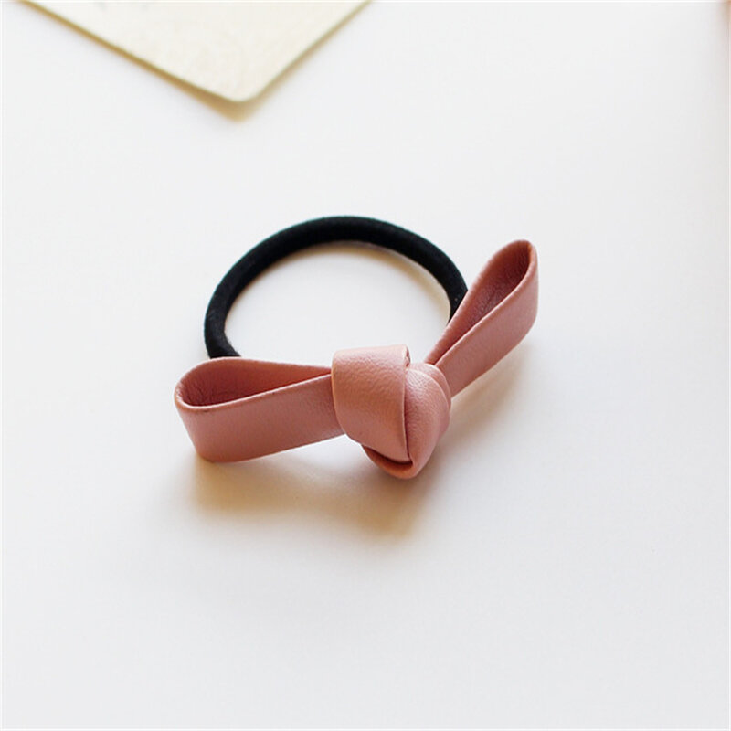 Korean Hand-knotted Leather Bow Ponytail Holders Hair Rope for Women Girls Hair Ties Rings Rope Headwear Accessories