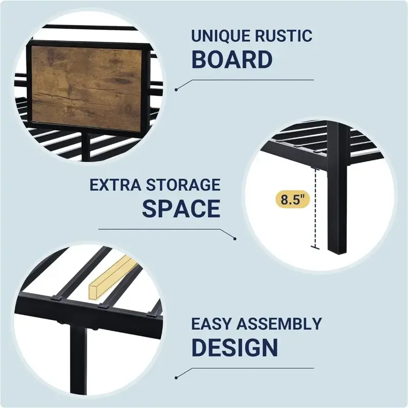 Litera doble con detalles de madera rústica, marco de Metal resistente, diseño que ahorra espacio, sin ruido, color negro