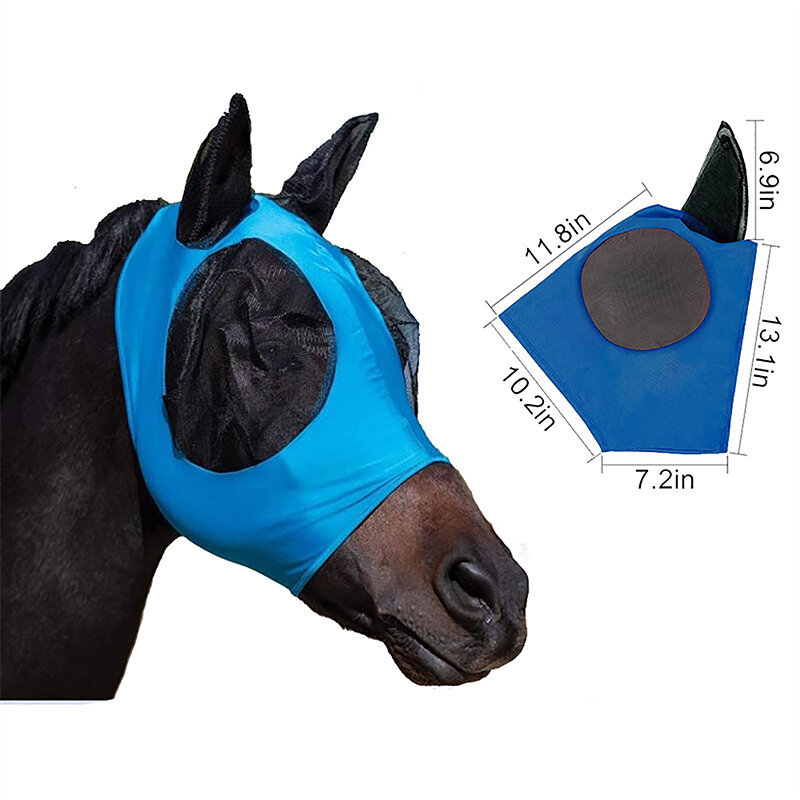 หน้ากากม้าแบบตาข่ายระบายอากาศสำหรับขี่ม้า1ชิ้นหน้ากากม้าที่อุดหูขี่ม้าอุปกรณ์ขี่ม้าหน้ากากหมวกครอบหู