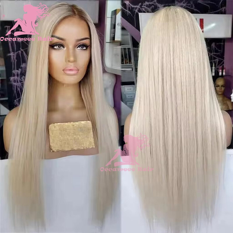 Popielata blond koronkowa peruka na przód ludzkie włosy bezklejowe brązowe korzenie przezroczysta koronkowa peruka czołowa dla kobiet wstępnie oskubane w kolorze prostym