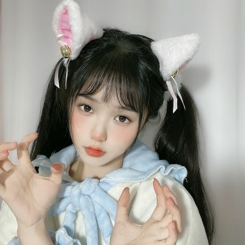 2 Buah Telinga Kucing dengan Bel Jepit Rambut Jepit Rambut Bulu Panjang Rubah Headwear Kostum Cosplay Anime Hadiah Pesta Halloween Aksesori Rambut