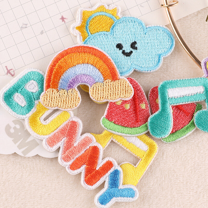 2024 New Cartoon Embroidery Patches DIY Rainbow English Letter Stickers Self-adhesive Badges Emblem Cloth Bag Fabric Accessories