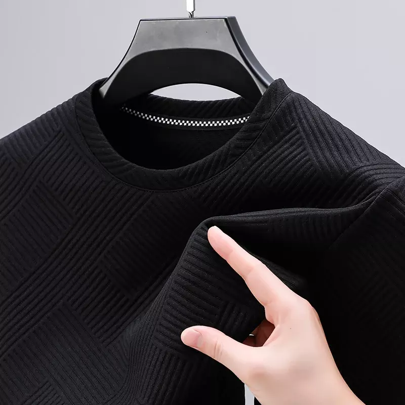 2024 neue koreanische Herren Elastizität T-Shirt Mode Langarm Sweatshirts lässige Männer Rundhals ausschnitt strukturiertes Top