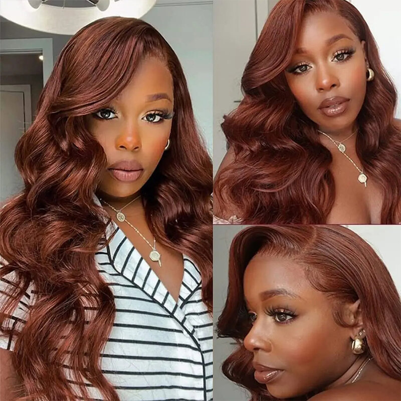 13x4 Reddish Brown Body Wave Lace Front Human Hair Wigs 13x6 HD Lace Frontal Wig Preplucked Dark Red Brown Lace Front Wig OnSale