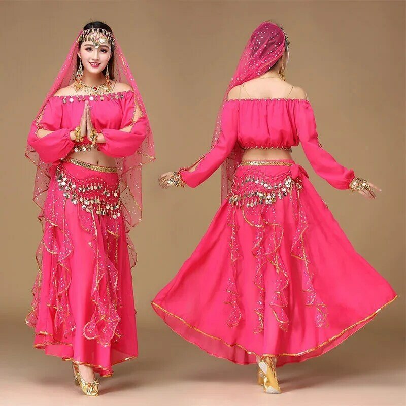 Indian Dance Costume Belly Dance Long Sleeve Performance Set New Adult Female Egyptian Dance Practice Performance Costume