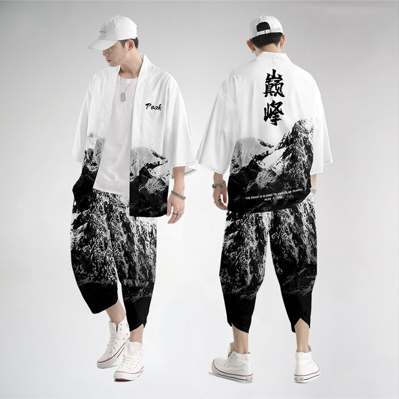 الملابس اليابانية التقليدية كيمونو السراويل الرجال الرجعية يوكاتا الآسيوية تانغ دعوى Harajuku Hanfu يوكاتا سترة
