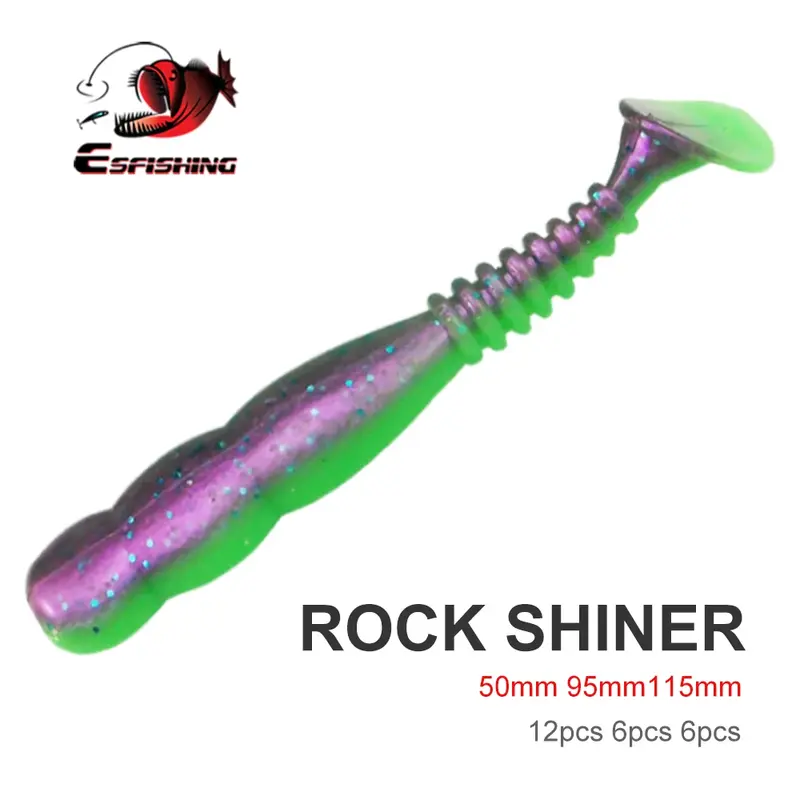 ESFISHING Rock Viber Shad 50mm 95mm 115mm Rock Shiner umpan lembut Pesca silikon buatan Isca memancing umpan