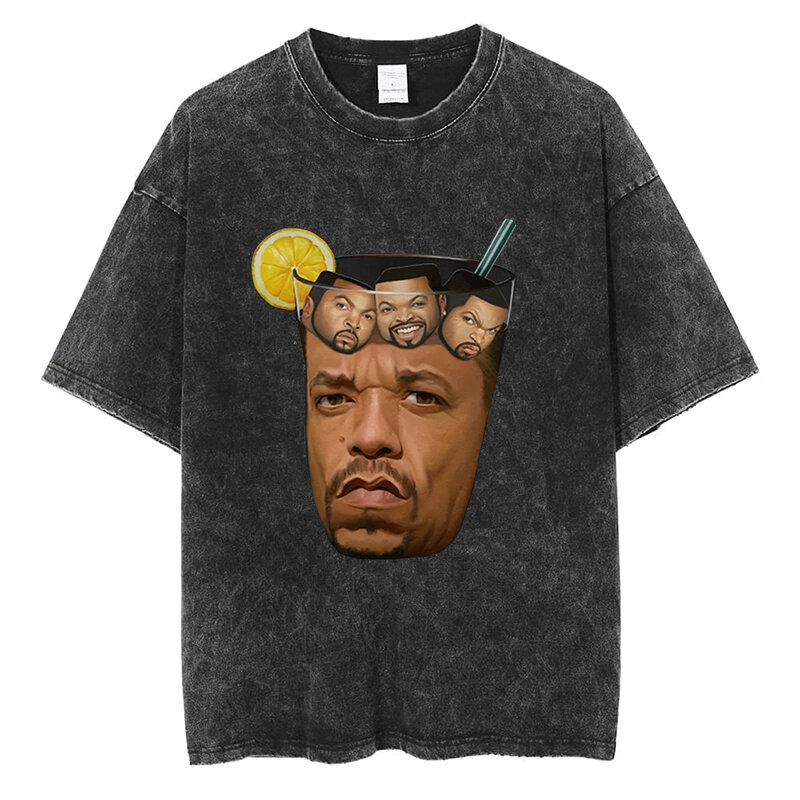 Eiswürfel T-Shirt klassische Hip-Hop-Rapper-Druck Mode Männer Frauen Fan Shirt Qualität Baumwolle Sommer übergroße schwarze Kurzarm T-Shirt
