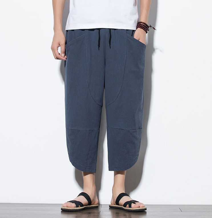 Japoński w pasie męskie bawełniane lniane spodnie męskie letnie luźne oddychające bielizna w jednym kolorze Fitness Streetwear Plus rozmiar 5XL