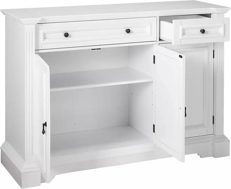 Mesa consola con acabado blanco, mueble de madera para Buffet, con almacenamiento, cajones y estantes