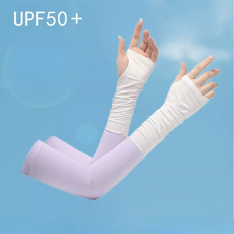 Manga de protección solar para mujer, protector de brazo de seda de hielo fino para viaje al aire libre, protección UV, guante deportivo, Verano