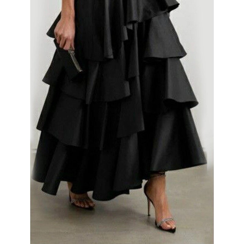 Women's High Waist Layered Ruffle Maxi Cake Skirt Elegant Party Wedding Guest Y2K Solid Vintage Black Solid A Line Skirts faldas