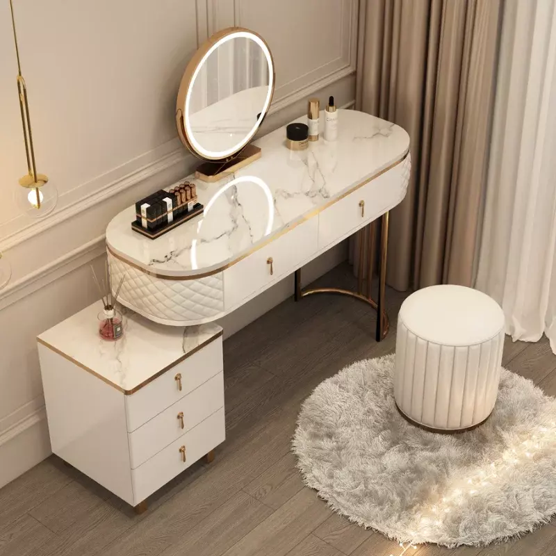 Table de maquillage blanche avec miroir, commodes pour chambre à coucher