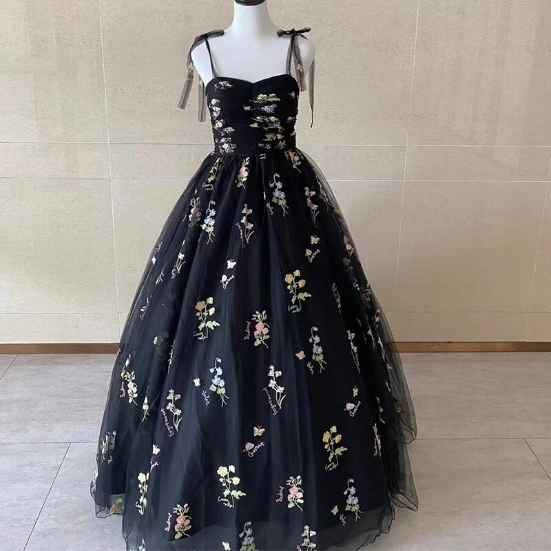 럭셔리 꽃 자수 긴 무도회 이브닝 웨딩 촬영 드레스, 2024 여름 파티, 공식 행사, 피로연 원피스