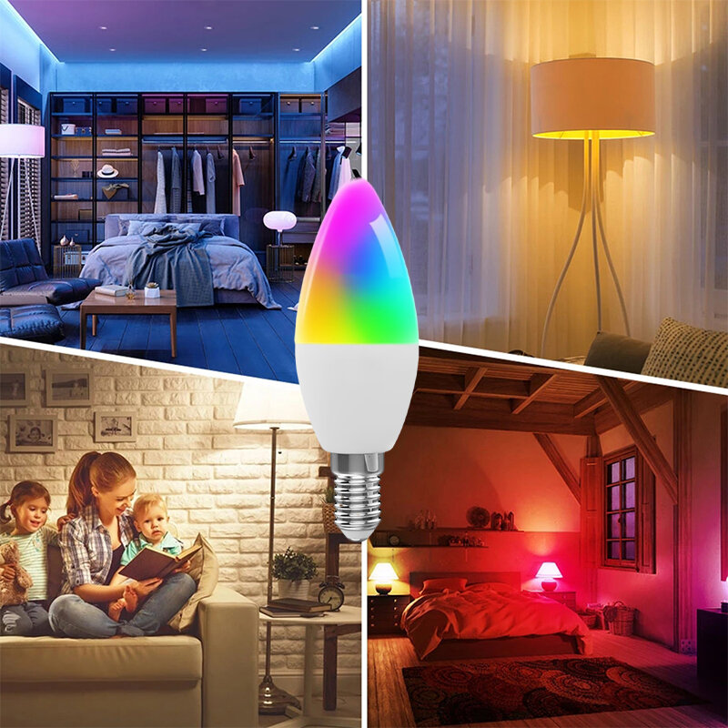 CoRui-Tuya Wifi 스마트 램프 RGB + W + C LED 촛불 전구, E14 밝기 조절 가능한 조명 스마트 라이프 앱 원격 제어 알렉사 구글 홈