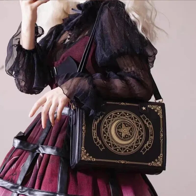 Księżycowy magiczna książka Lolita Bag studencki ukośny krzyż podwójne torby na ramię dziewczęcy plecak skórzana torebka z klapką tornister damska torebka