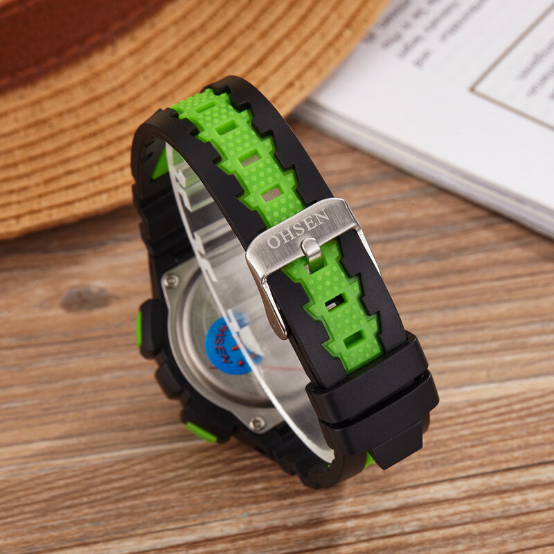 OHSEN Kids Digital Watches Student Children Sports Military Watch Fashion Luminous Led Alarm Green Boy Silicone Stopwatch Clock