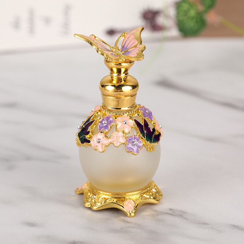 Botella de Perfume de mariposa de diamante de lujo, gotero esmaltado, botella de aceite esencial, dispensador de vidrio, botella de bola vacía, 1pc, 15ml