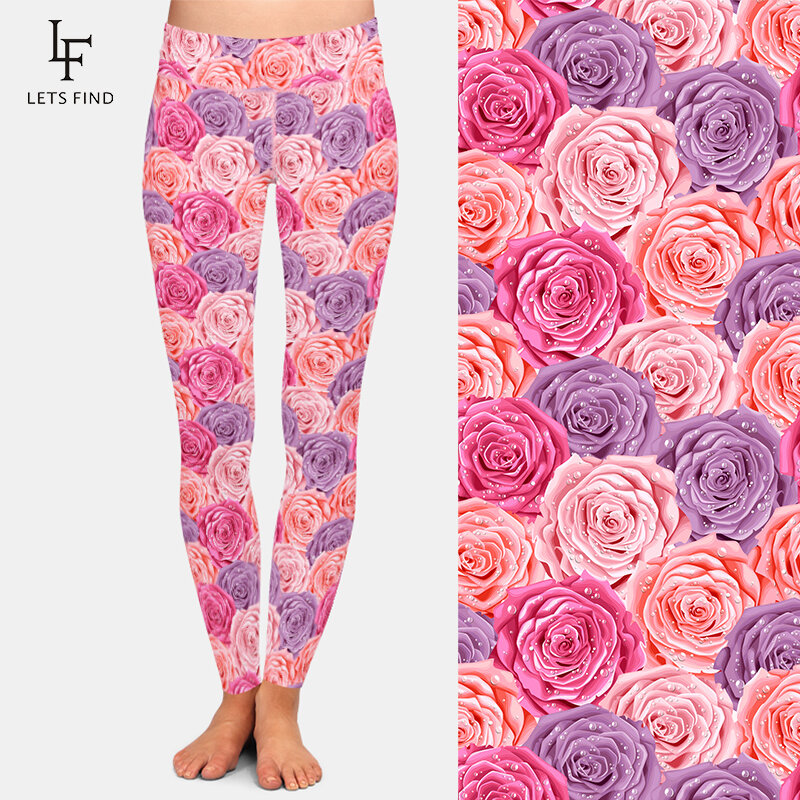 LETSFIND-Leggings de cintura alta para mujer, pantalones cálidos con estampado 3D de rosas, para Fitness, Invierno