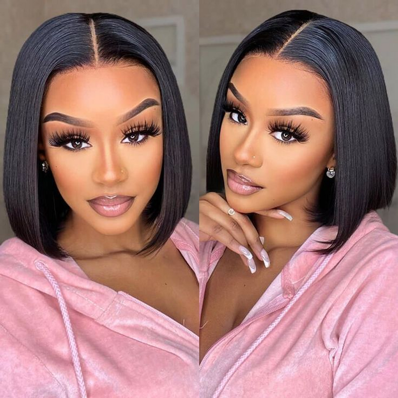 Wear To Go Wig Short Cute Bob Cut Human Hair Lace Wigs For Women Middle Part Lace Wig Peruvian Remy Short Straight Lace Bob Wig