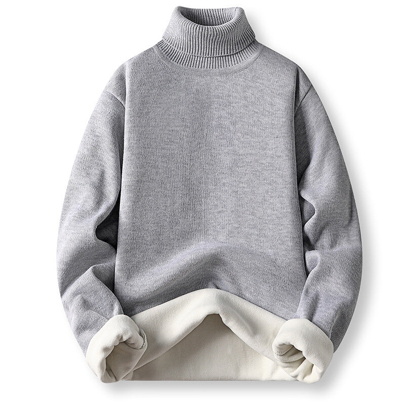 Zimowe modne swetry męskie z jednolity kolor, długi rękawem pulower z golfem na szyję polar ciepła, Slim pasował do swobodny sweter swetra 4XL