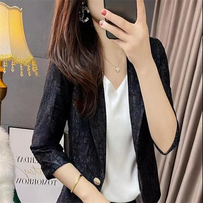 2023 Summer Female Thin Sunscreen Clothing Suit Women New High Grade One Button Small Suit Shawl Elegant and Slim Lace Top Coat