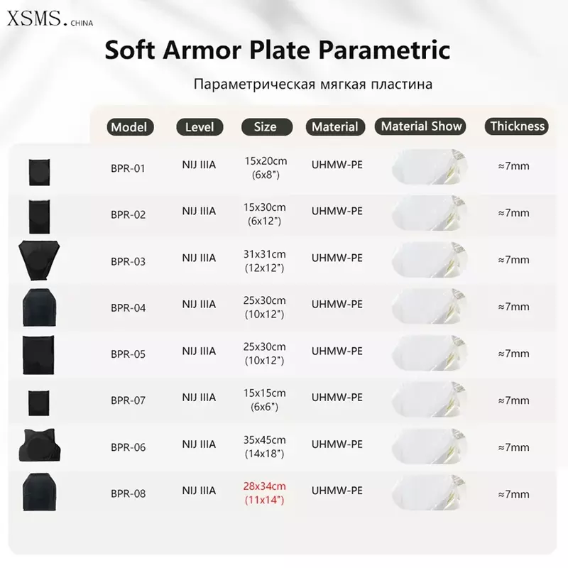NIJ IIIA Soft Side Plate NIJ IIIA 3A Soft Bulletproof Plate Ballistic Vest Bulletproof Side Panel Waist Armor Panel 6x6 6x8 6x12