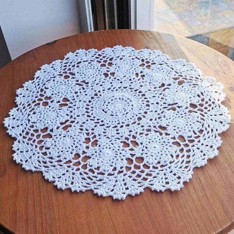 BomHCS-Handmade Crochet Lace Toalha De Mesa Flor, Mesa Redonda Mats, Doilies, Placemats casamento, 2pcs
