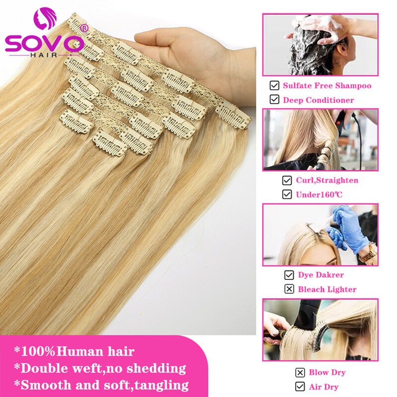 Extensiones de cabello humano liso con Clip, 10 piezas, Rubio, marrón Chocolate, ombré, Remy, 160g