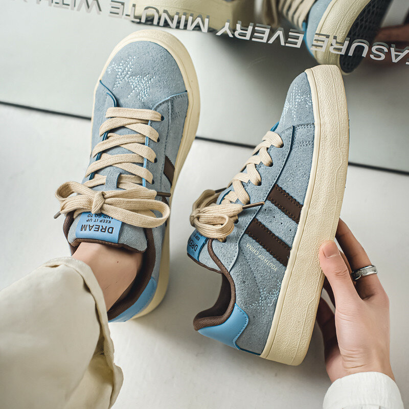 Sneakers moda uomo originale blu bianco Sneakers Casual in pelle traspirante scarpe con plateau stringate da uomo Zapatillas Hombre