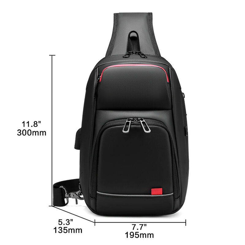 กระเป๋าสะพายดิจิตอลกันน้ำมีสายชาร์จ USB แบบสลิงแพ็คเหมาะสำหรับแท็บเล็ต9.7นิ้วสำหรับกระเป๋าเอวผู้ชาย