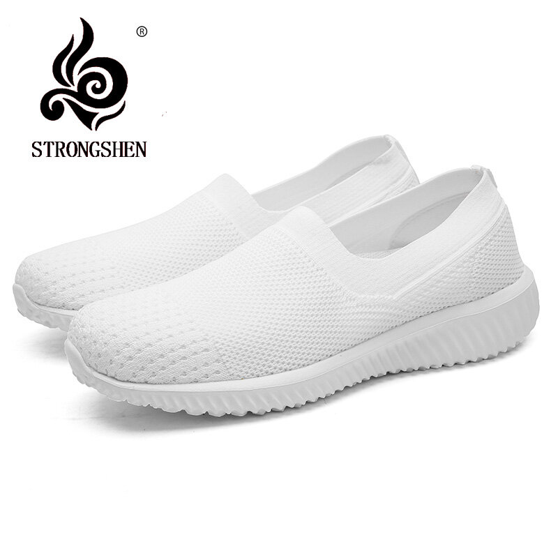 STRONGSHEN-zapatos de calcetín vulcanizados para mujer, Zapatillas de malla sin cordones, zapatos planos vulcanizados