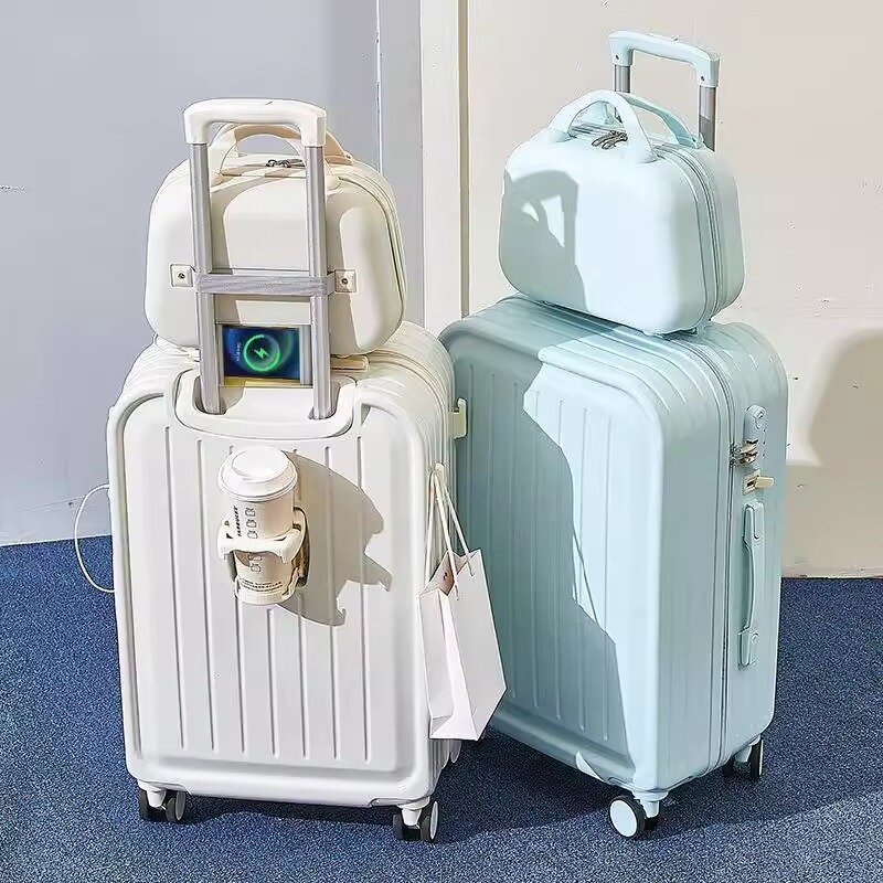 Valise à roulettes de grande capacité avec port de charge USB, porte-gobelet, valise de voyage, boîte à serrure robuste, nouveau, 2023