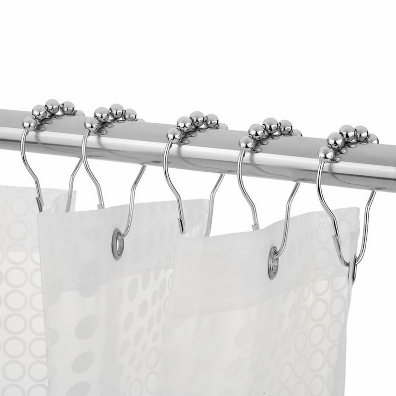 Bathroom Accessories Roller Shower Curtain Hook Slip Ring 12pcs/Set Stainless Steel Curtain Hook