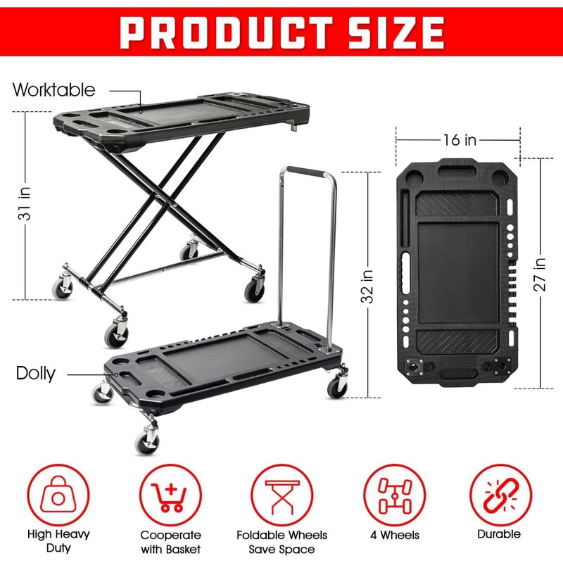 Powerbuilt Adjustable Work Table with Tool Holders and Convertible Dolly Function, Multi-Use, Home, Garage
