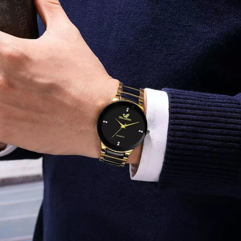 Relógio de pulso de quartzo de aço masculino luxo, relógios legais, ouro preto, relógio requintado, moda, nova chegada