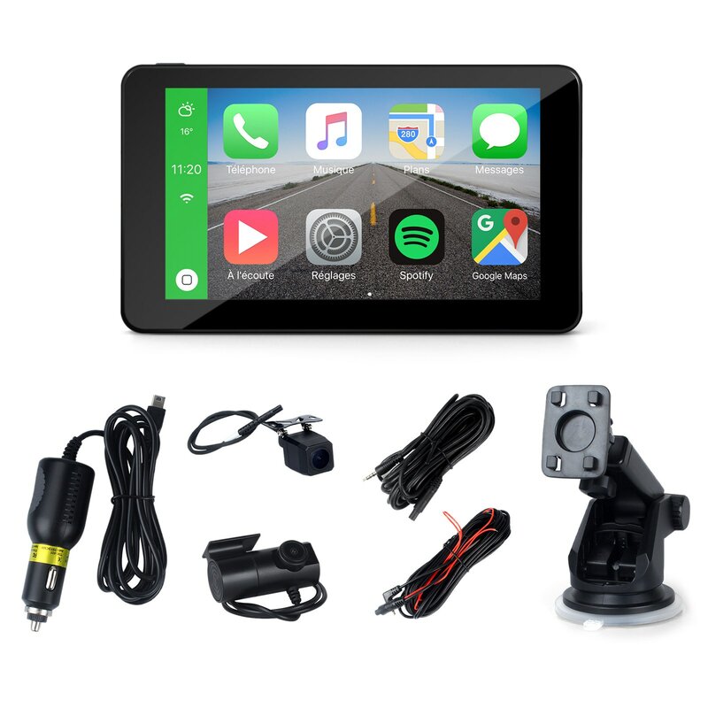 Pantalla táctil de 7 pulgadas para coche, Reproductor Multimedia Inalámbrico portátil con CarPlay, Android, navegación Bluetooth, estéreo, HD1080