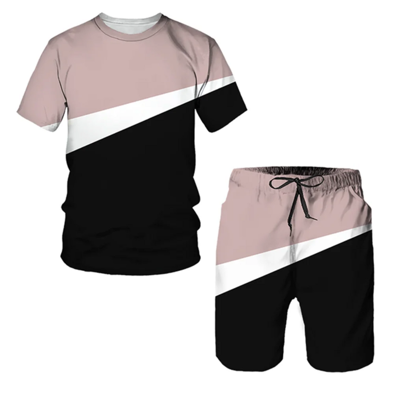 Summer Men sets Trend Sweatshirt Fashion 3D Harajuku O-neck Short Sleeve Oversized Tee Leisure Shorts 2 Piece Outfit Outdoor