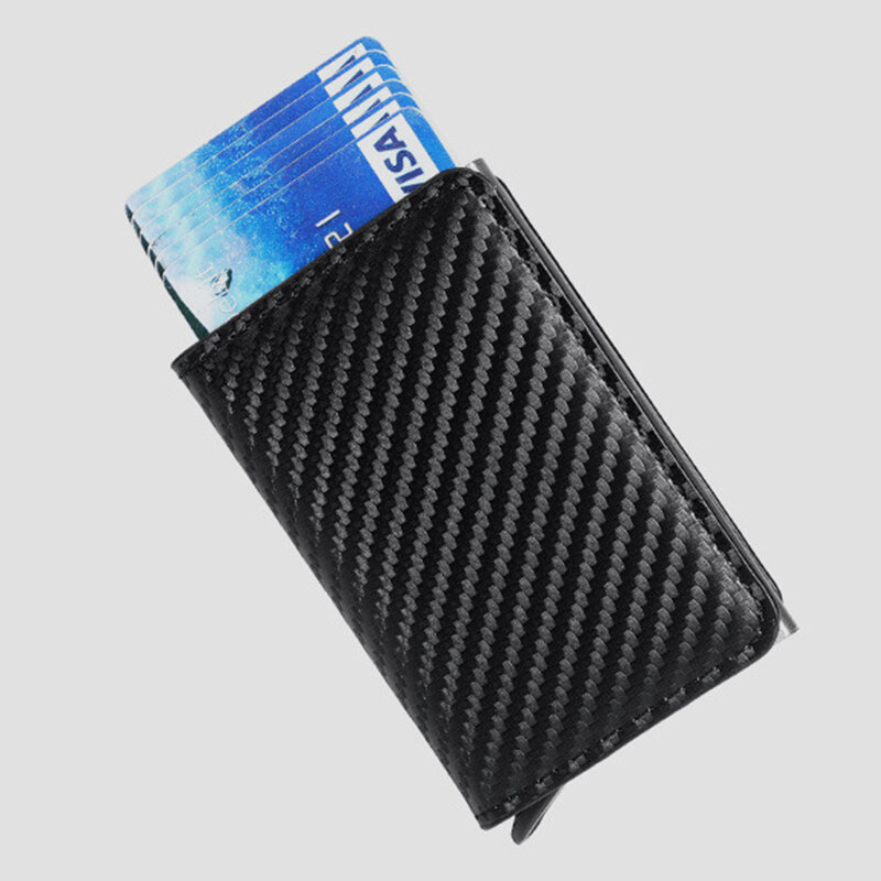 Porta-cartão minimalista de couro masculino, carteira de bolso de fibra de carbono preta, de qualidade superior, bolsa vintage