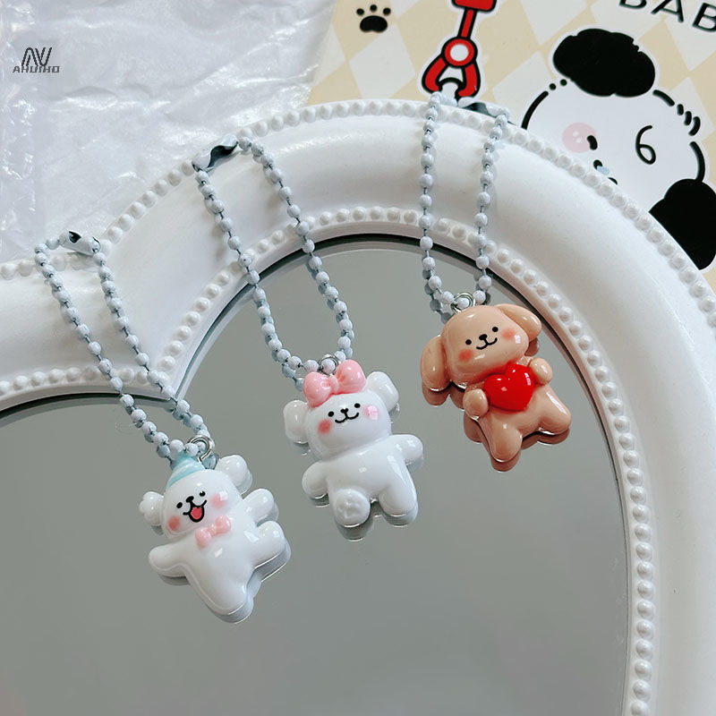 Funny Cute Cartoon Line Puppy Keychain Charm Smiling Dog Resin Bead Chain Keychains Creative Bag Pendants Exquisite Couple Gifts