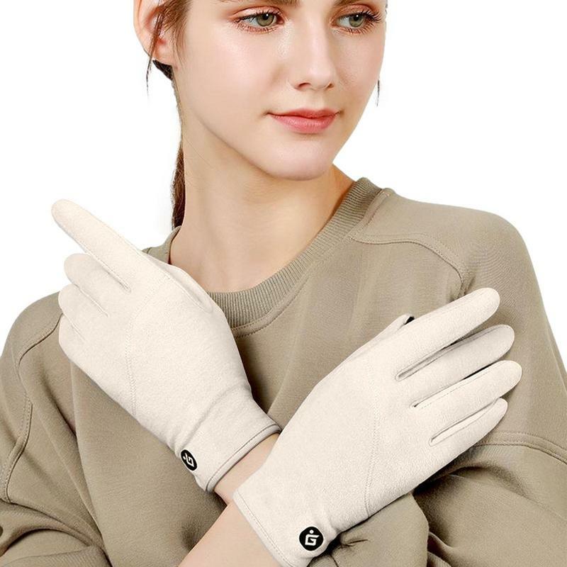 Sarung tangan musim dingin wanita, dengan layar sentuh jari berlapis bulu tahan angin cuaca dingin meregang Non-Slip mengemudi musim dingin