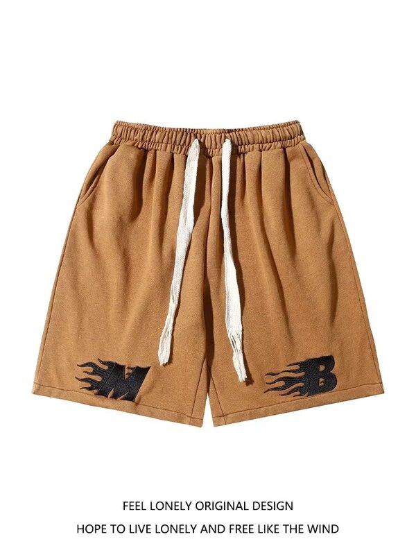 Shorts esportivos Harajuku masculino casual, calça curta com cordão, roupa de tamanho solto, rua alta, coreano, verão, novo, 2024