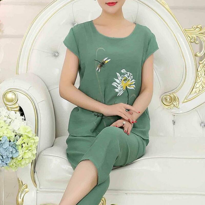 1 Set Simple Women Homewear Set  Short Sleeve Breathable Homewear Outfit  Floral Animal Print Sleepwear Set