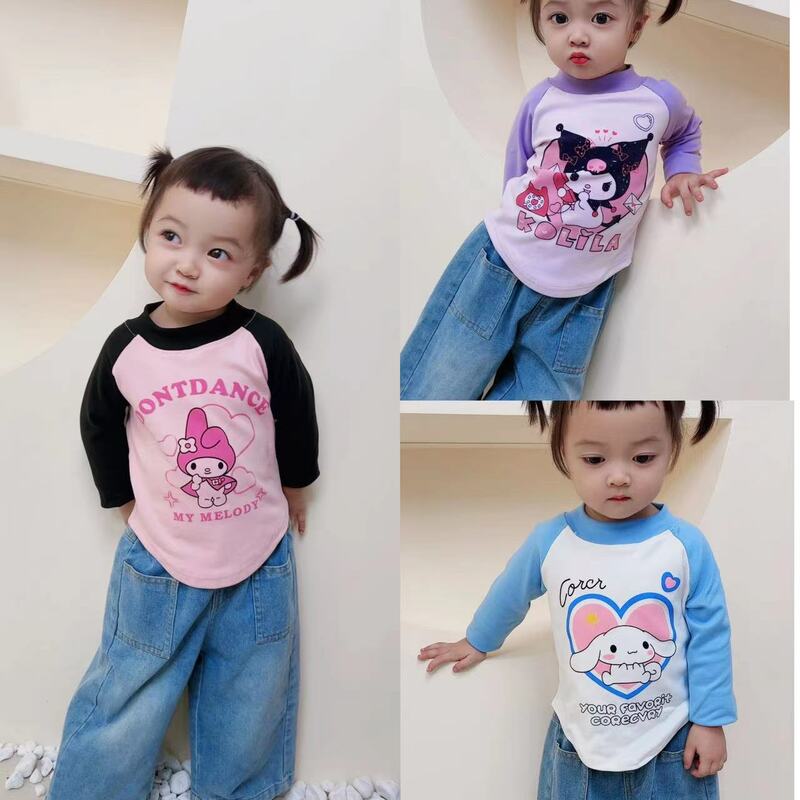 Детская осенне-зимняя теплая блузка Sanrio с длинным рукавом, милая аниме курomi Cinnamoroll My Melody, нижнее белье, Базовая рубашка