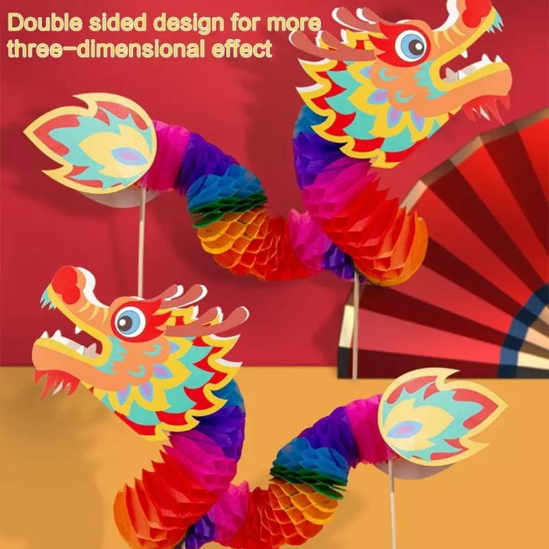 Chinese New Year Paper Dragon Dance Art Craft Kit, Traditional DIY Art Project for Cultural Celebration Decoration for Kids