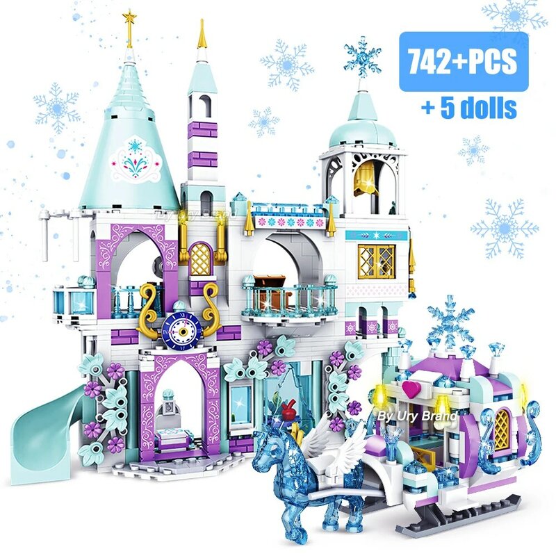 Przyjaciele księżniczka luksusowe lodowe zamki na plac zabaw filmy zimowe figurki konia śnieżnego zestaw klocków zabawka dla dziewczynek DIY prezent