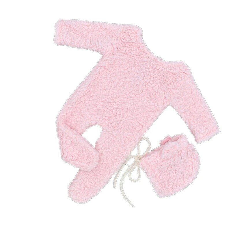 77HD Infant Photography Props Berber Fleece Beanie Hat Jumpsuit Photostudio Posing Wear Baby Romper Newborn Shower Gift 2PCS