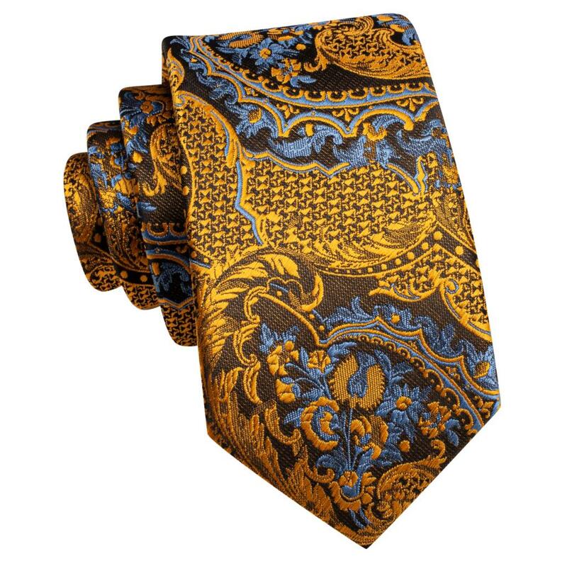 Corbata de seda de diseño de lujo para niños, corbata de 120CM de largo, 6CM de ancho, Floral, color azul dorado, para fiesta