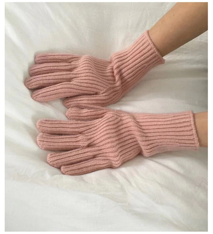 Guantes de punto suaves de color sólido para mujer, guantes combinados cálidos para adultos para invierno